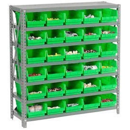 GLOBAL EQUIPMENT Steel Shelving with 30 4"H Plastic Shelf Bins Green, 36x18x39-7 Shelves 603435GN